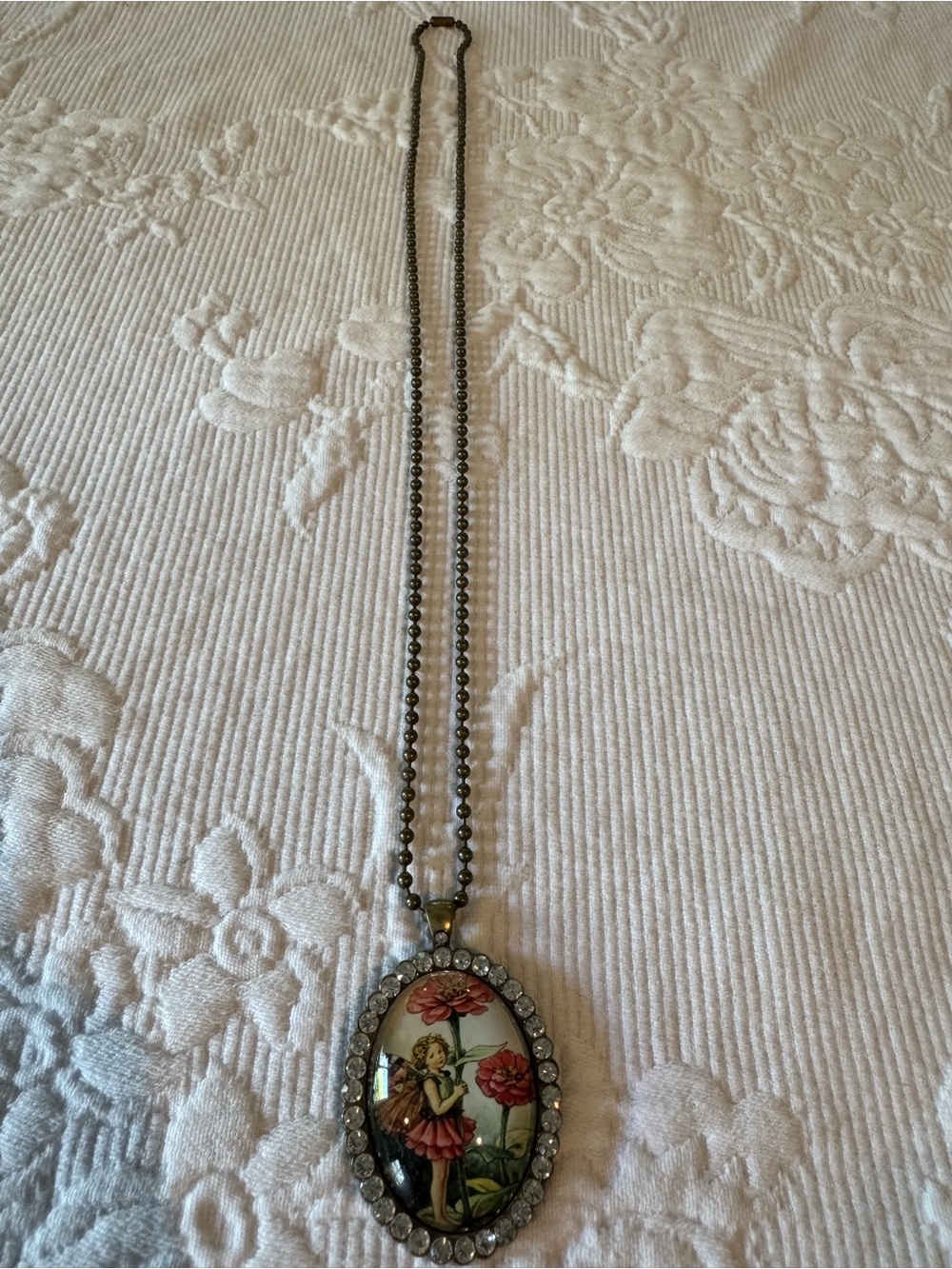 Vintage-Style Oval Floral Fairy Pendant Necklace - Bronze Tone, Pink